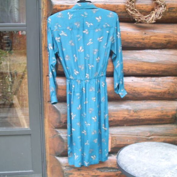 EUC Vintage Liz Claiborne Teal Fall Floral Wrap Style Midi Dress SZ 8 - Picture 2 of 2